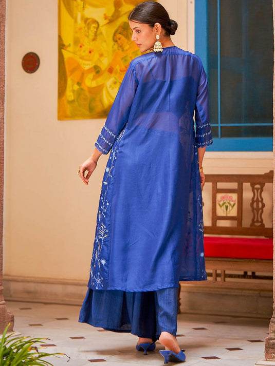 Embroidered Shoulder Straps Neck Sleeveless Top & Palazzo & Shrug