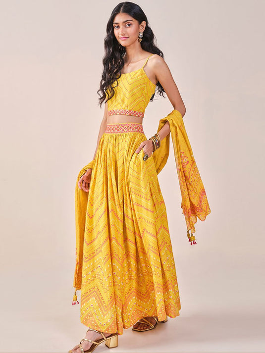 Geometric Printed Sleeveless Top Skirt & Dupatta