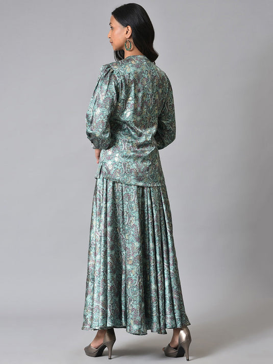 Women Printed Shirt with Skirt Co-Ords Set
