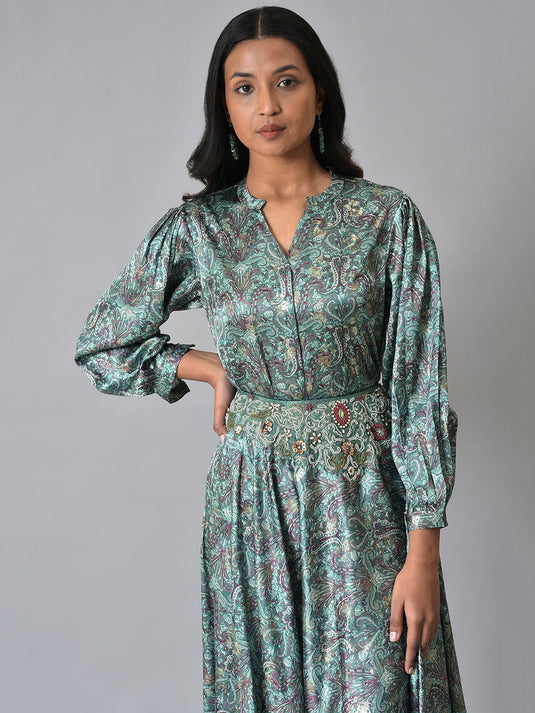 Women Printed Shirt with Skirt Co-Ords Set