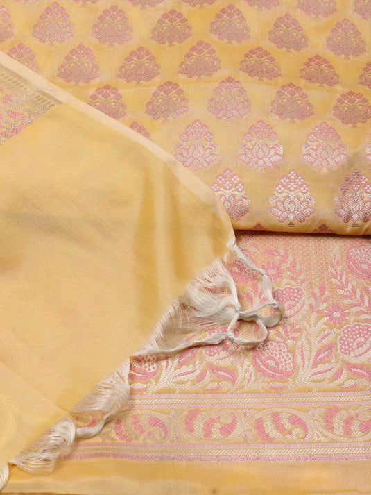 Ethnic Motifs Woven Design Chanderi Zari Unstitched Dress Material