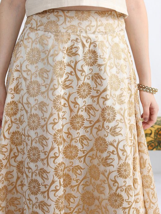Ethnic Motifs Woven Design Top & Skirt With A-Line Jacket