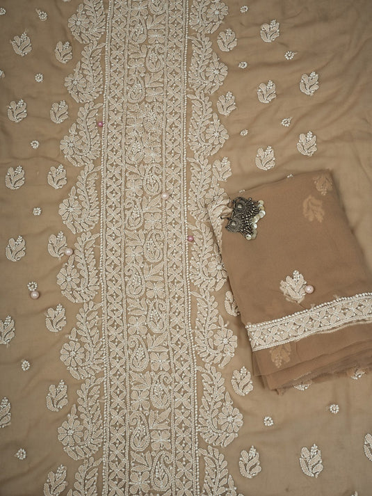 Ethnic Motif Embroidered Unstitched Chikankari Dress Material