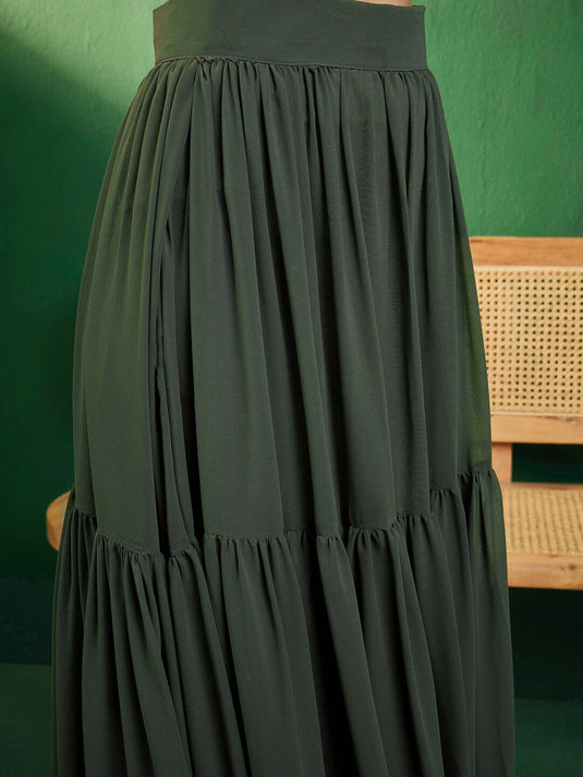 Green Embroidered Ethnic Top with Skirt & Shurg