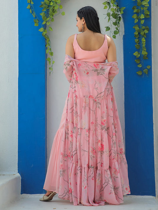 Embroidered Mirror Work Top With Sharara & Shrug