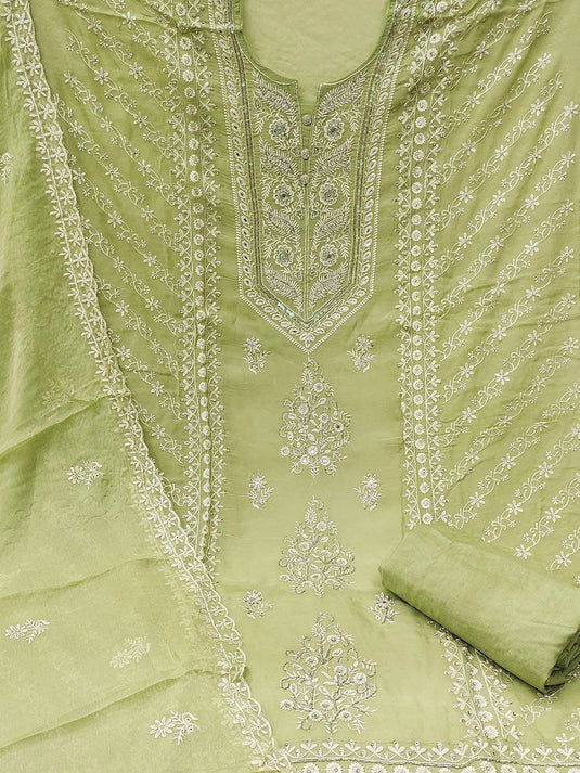 Embroidered Thread Work Organza Unstitched Dress Material