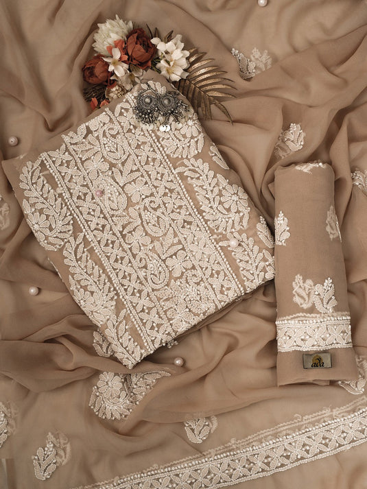 Ethnic Motif Embroidered Unstitched Chikankari Dress Material