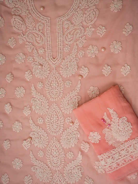 Ethnic Motifs Embroidered Chikankari Unstitched Dress Material