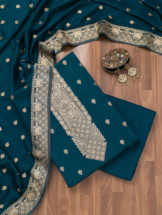 Ethnic Motifs Embroidered Zari Unstitched Dress Material