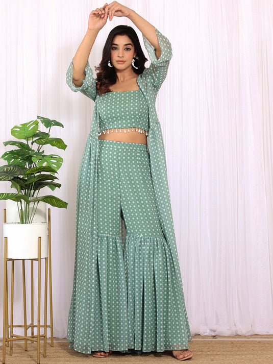 Printed Top & Sharara Shrug