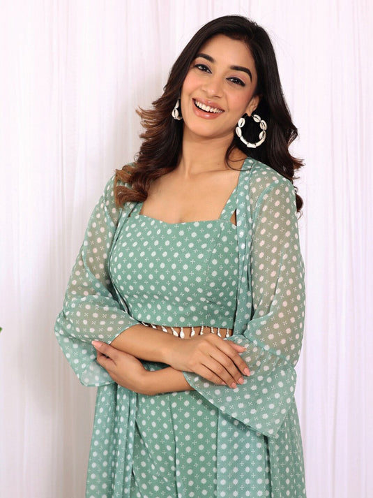 Printed Top & Sharara Shrug