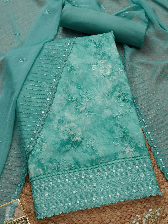Printed Organza Unstitched Dress Material