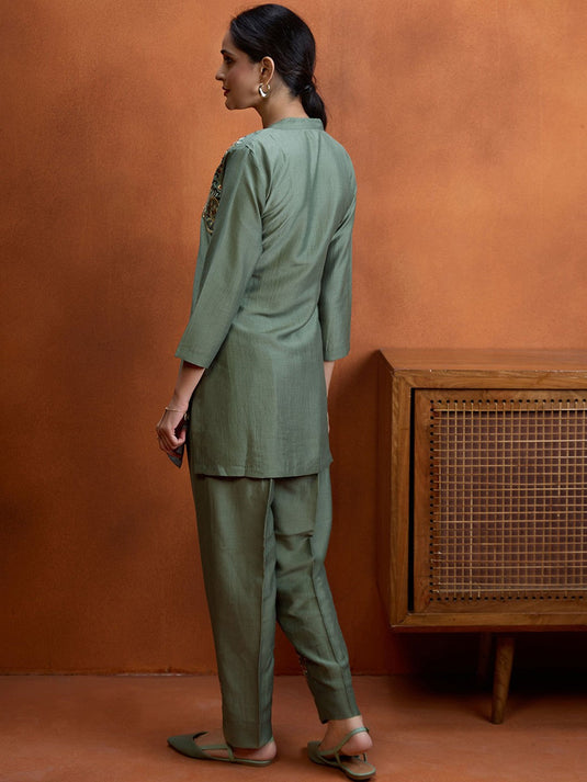 Sirocco Green Embroidered Tunic with Trouser