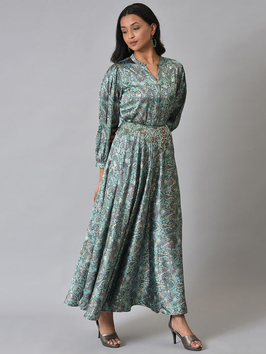 Women Printed Shirt with Skirt Co-Ords Set