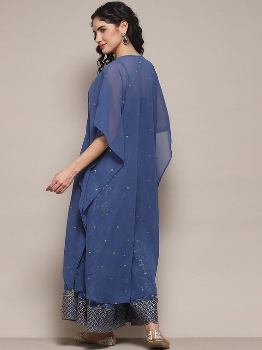 Ethnic Motifs Embroidered Thread Work Crop Top with Palazzos & Shrug