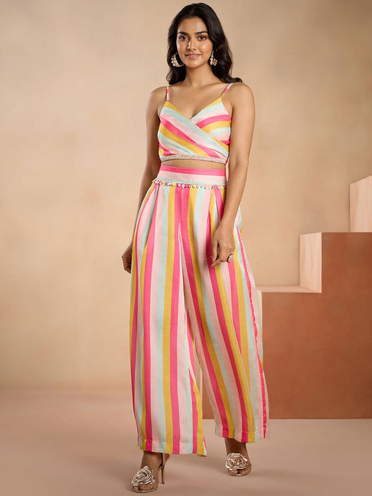 Striped Top With Trouser & Jacket