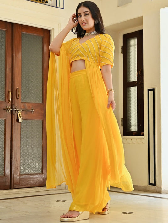 Embellished Top With Palazzo & Dupatta