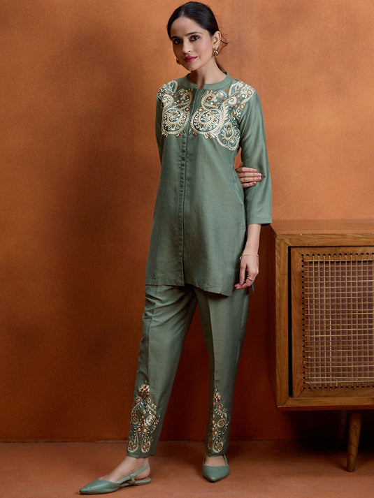 Sirocco Green Embroidered Tunic with Trouser