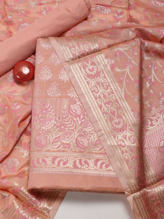 Ethnic Motifs Woven Design Zari Chanderi Unstitched Dress Material