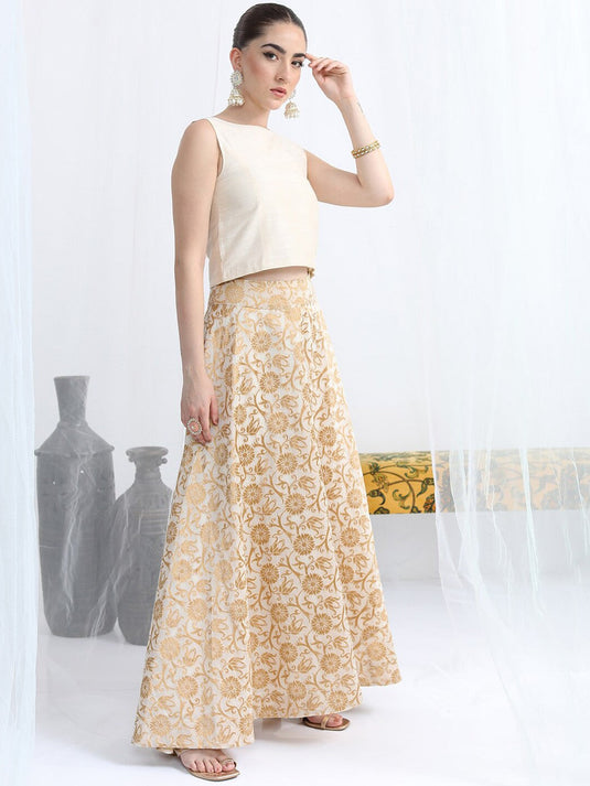Ethnic Motifs Woven Design Top & Skirt With A-Line Jacket