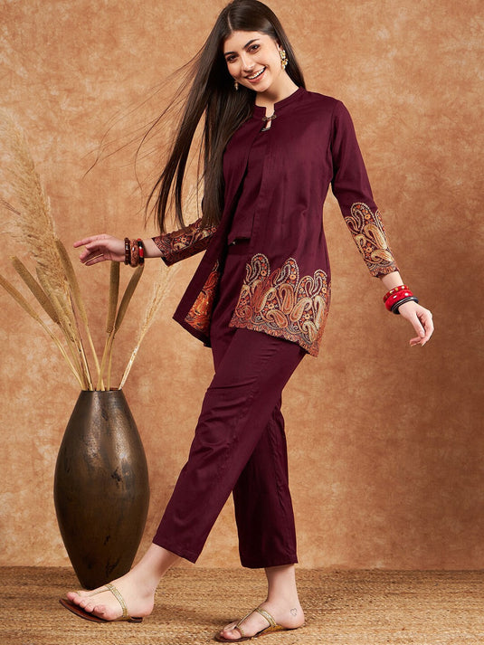 Shoulder Straps Winter Pashmina Top & Trouser With Jacket