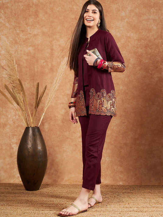 Shoulder Straps Winter Pashmina Top & Trouser With Jacket