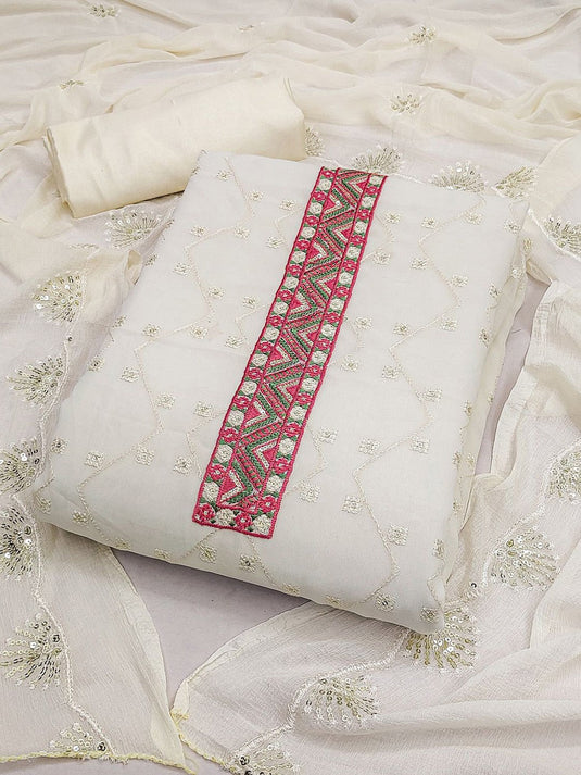 Geometric Embroidered Sequinned Silk Georgette Unstitched Dress Material