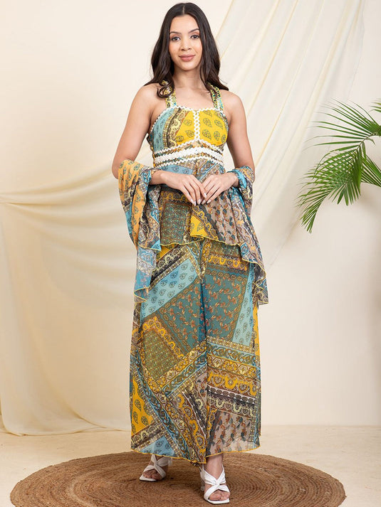 Printed Top & Sharara With Dupatta Co-Ords