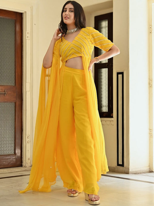 Embellished Top With Palazzo & Dupatta