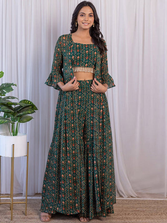 3-Piece Ethnic Motifs Printed Georgette Co-Ord Set