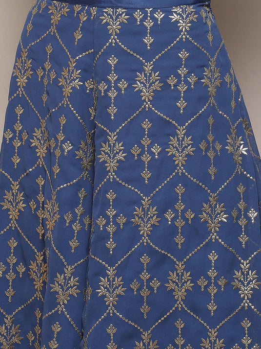 Ethnic Motifs Embroidered Thread Work Crop Top with Palazzos & Shrug