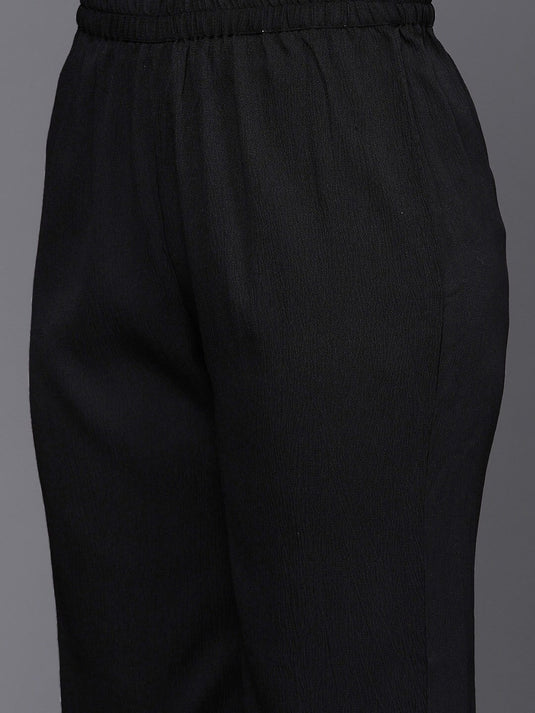 Black Floral Embroidered Ethnic Tunic With Trousers