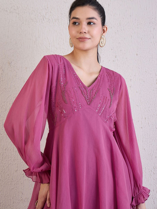 Embellished V Neck Tunic With Palazzo