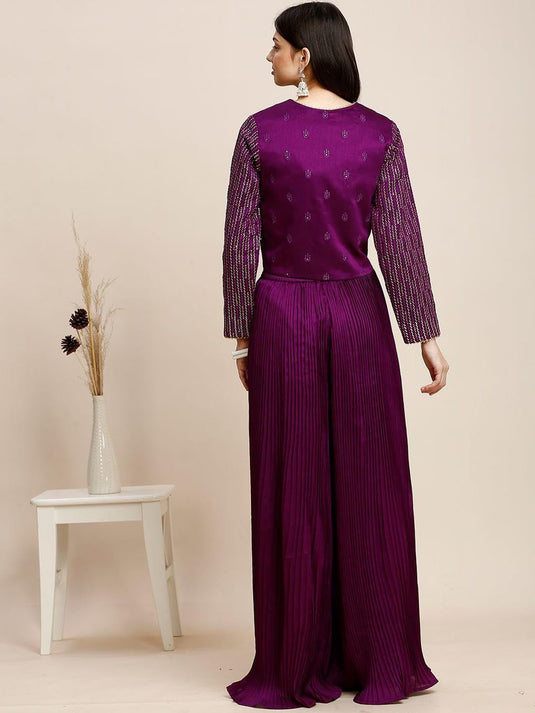 Embroidered Jacket & Top with Palazzo