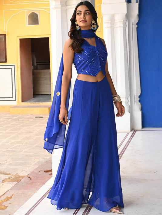 Embellished Top With Palazzo & Dupatta