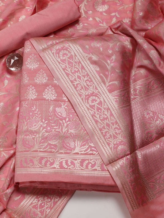 Ethnic Motifs Woven Design Zari Chanderi Unstitched Dress Material