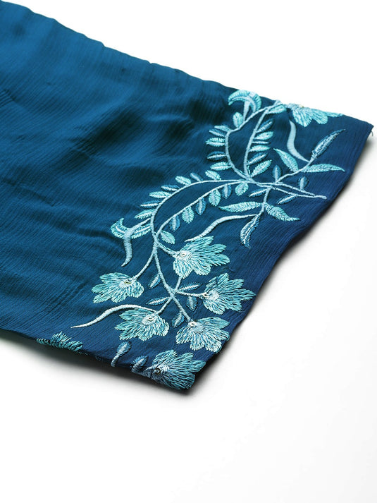Floral Embroidered Pure Silk Tunic with Trousers