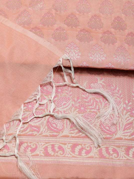 Ethnic Motifs Woven Design Zari Chanderi Unstitched Dress Material