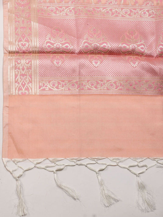 Ethnic Motifs Woven Design Zari Chanderi Unstitched Dress Material
