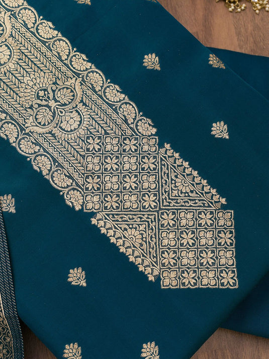 Ethnic Motifs Embroidered Zari Unstitched Dress Material