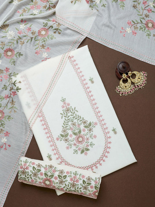 Floral Embroidered Pure Cotton Unstitched Dress Material