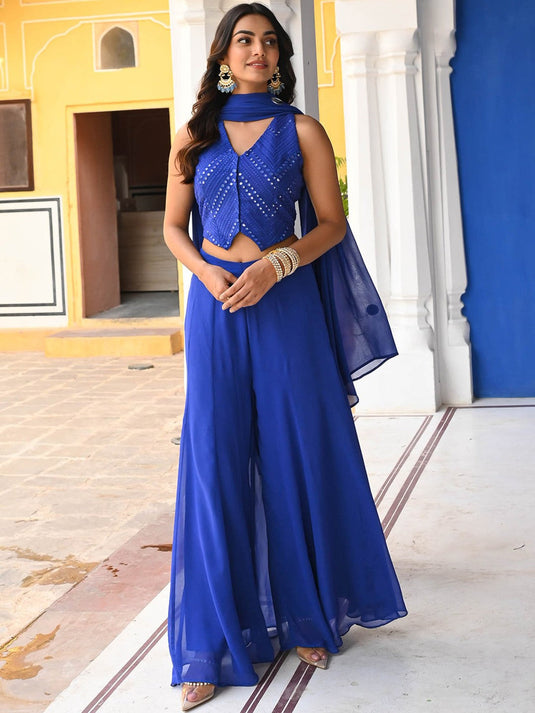 Embellished Top With Palazzo & Dupatta