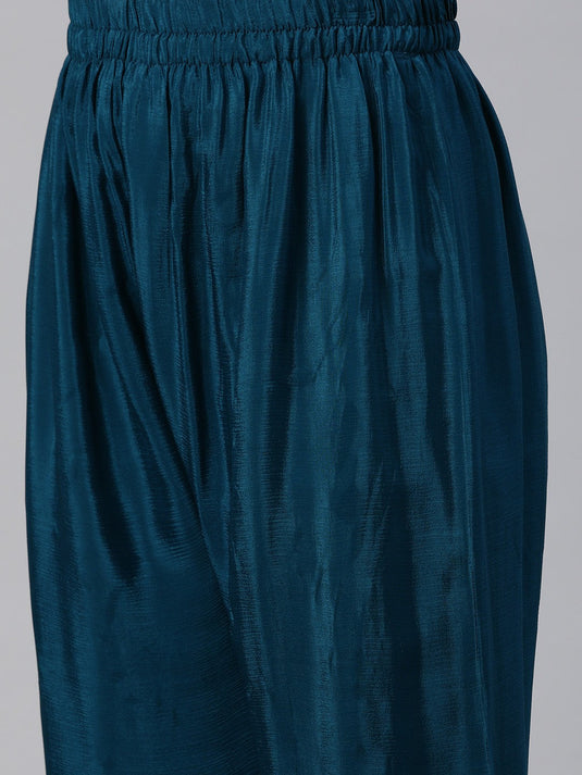 Floral Embroidered Pure Silk Tunic with Trousers