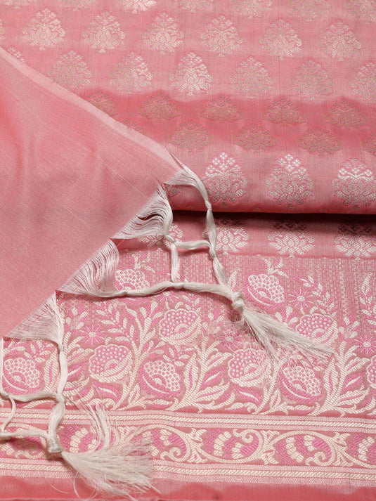 Ethnic Motifs Woven Design Zari Chanderi Unstitched Dress Material