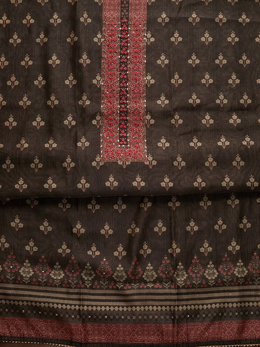 Black & Peach-Coloured Embroidered Unstitched Dress Material