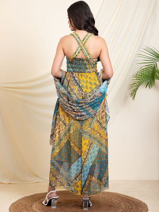 Printed Top & Sharara With Dupatta Co-Ords