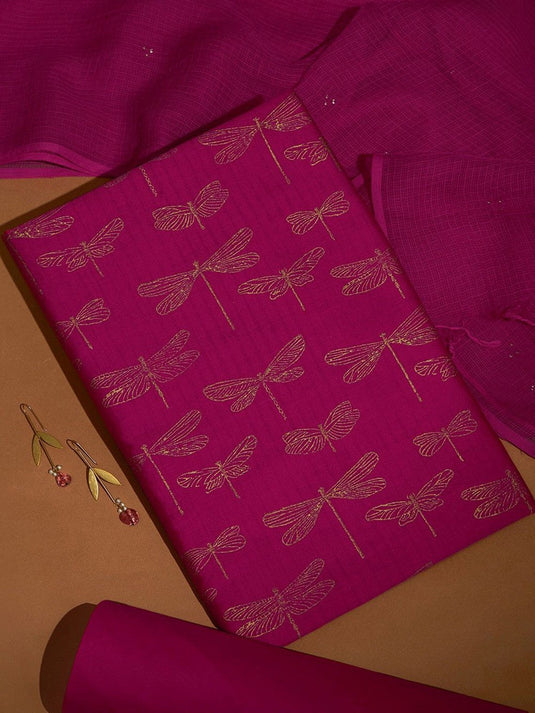 Geometric Block Printed Pure Silk Cotton Unstitched Dress Material