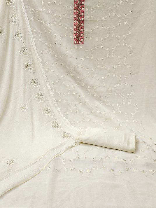 Geometric Embroidered Sequinned Silk Georgette Unstitched Dress Material