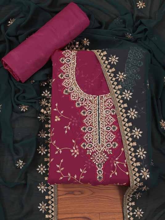 Heavy Embroidered Poly Georgette Dress Material with Dupatta