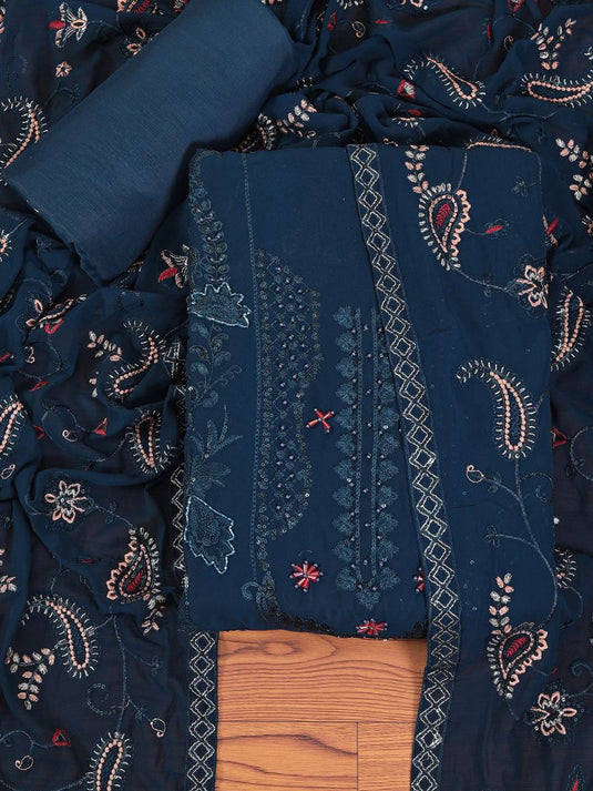 Heavy Embroidered Poly Georgette Dress Material with Dupatta